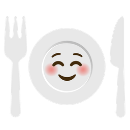 smiling face and fork and knife with plate
