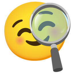 smiling face and magnifying glass tilted right