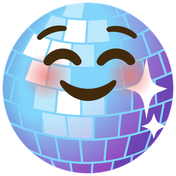 smiling face and mirror ball