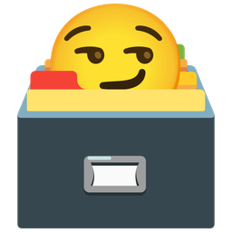 smirking face and card file box