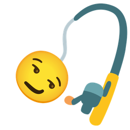 smirking face and fishing pole
