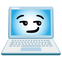 smirking face and laptop