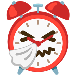 sneezing face and alarm clock