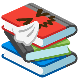 sneezing face and books