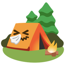 sneezing face and camping