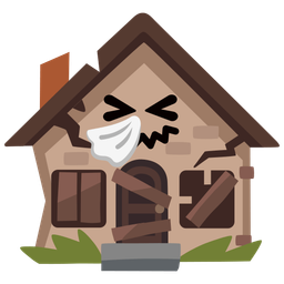 sneezing face and derelict house