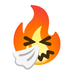 sneezing face and fire