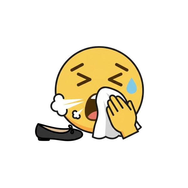 Sneezing face and Flat shoe