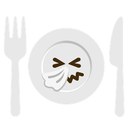 sneezing face and fork and knife with plate