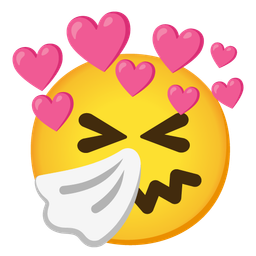 sneezing face and heart with arrow