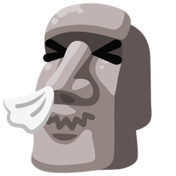 sneezing face and moai