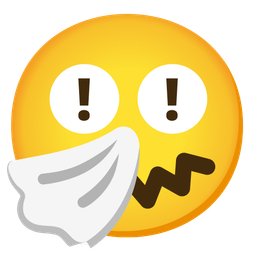 sneezing face and red exclamation mark