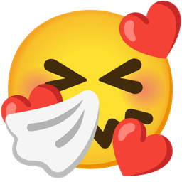 Sneezing face and Smiling face with hearts