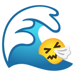 sneezing face and water wave