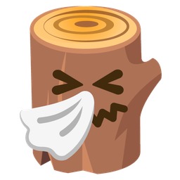 sneezing face and wood