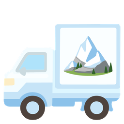 Snow-capped mountain and Delivery truck