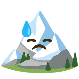 Snow-capped mountain and Downcast face with sweat