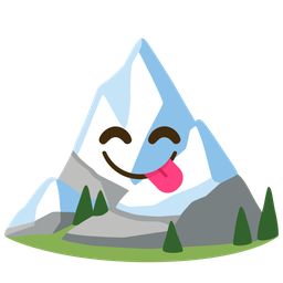 Snow-capped mountain and Face savoring food