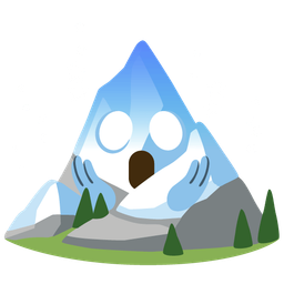 Snow-capped mountain and Face screaming in fear