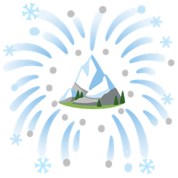Snow-capped mountain and Fireworks