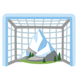 Snow-capped mountain and Goal net