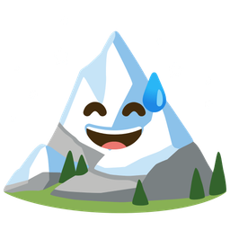 Snow-capped mountain and Grinning face with sweat