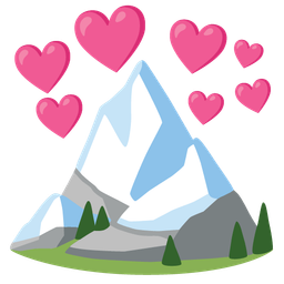 Snow-capped mountain and Heart with arrow