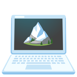 Snow-capped mountain and Laptop
