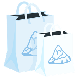 Snow-capped mountain and Shopping bags