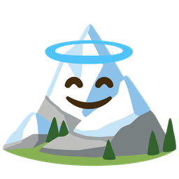 Snow-capped mountain and Smiling face with halo