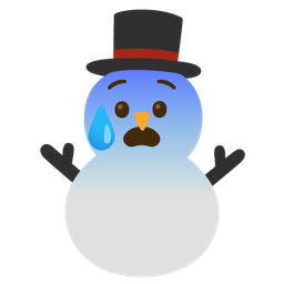 snowman without snow and anxious face with sweat
