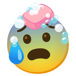 Soap and Anxious face with sweat