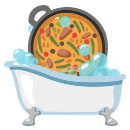 soap and shallow pan of food