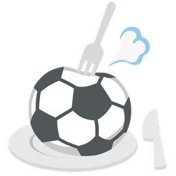 soccer ball and fork and knife with plate
