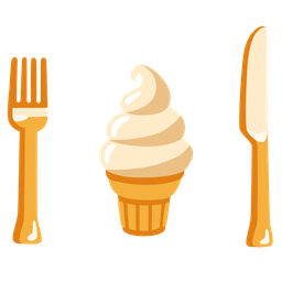 Soft ice cream and Fork and knife with plate
