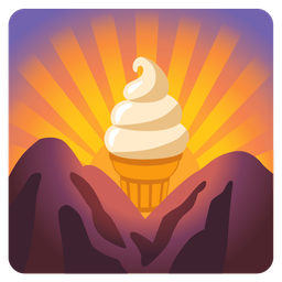 Soft ice cream and Sunrise over mountains
