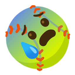 softball and anxious face with sweat