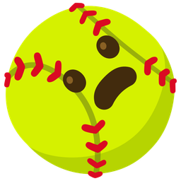 softball and frowning face with open mouth