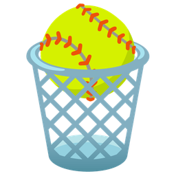 softball and wastebasket