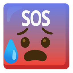 SOS button and anxious face with sweat