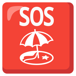 SOS button and beach with umbrella