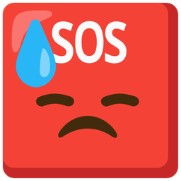 SOS button and downcast face with sweat