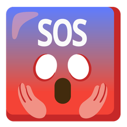 SOS button and face screaming in fear