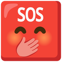 SOS button and face with hand over mouth