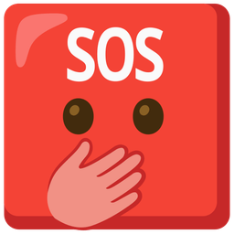 SOS button and face with open eyes and hand over mouth