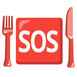 SOS button and fork and knife with plate