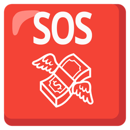 SOS button and money with wings