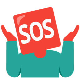 SOS button and person shrugging