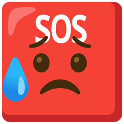 SOS button and sad but relieved face