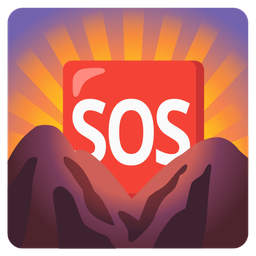 SOS button and sunrise over mountains